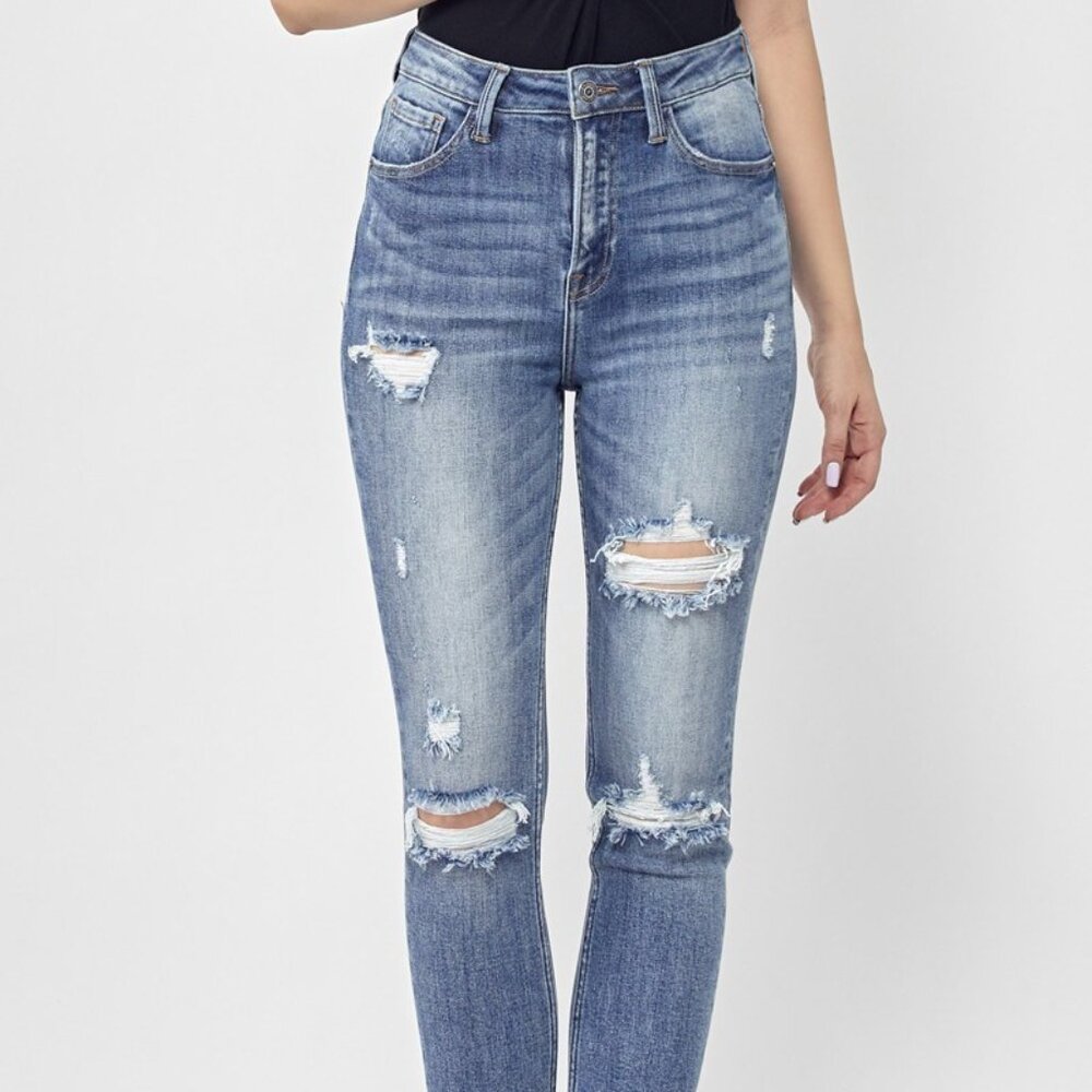Risen Jeans High Rise Distressed Skinny Jeans - Medium Wash #XRDP1273 1XL